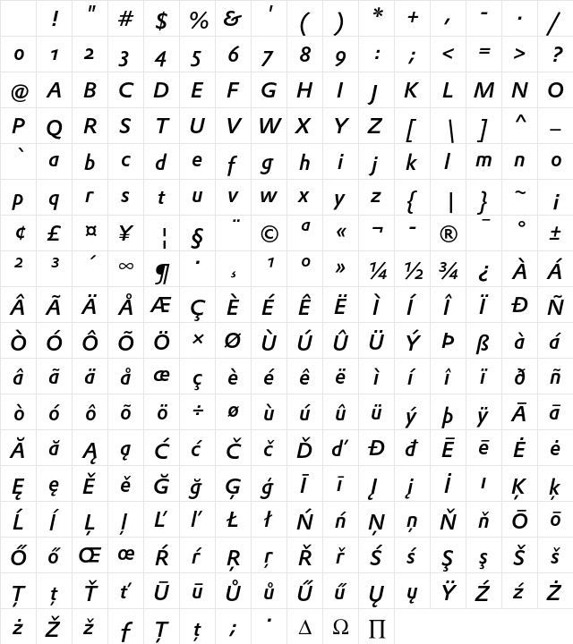 DTLProkyonSTMedium Italic Character Map DTLProkyonSTMedium Italic Character Map