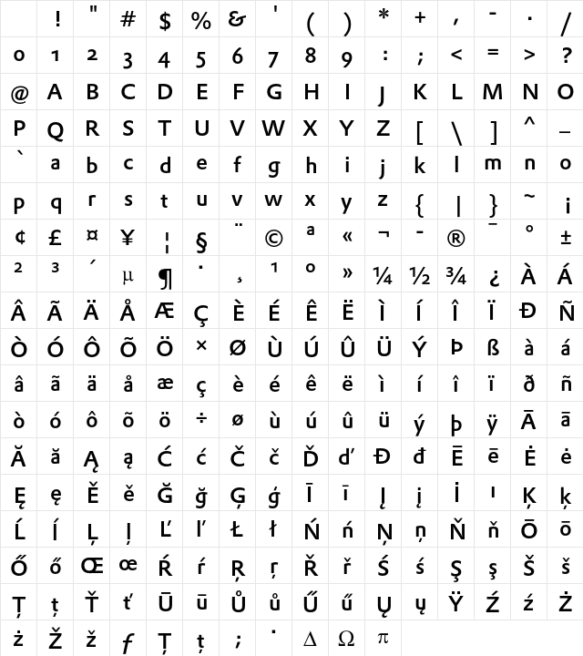 DTLProkyonSTMedium Regular Character Map DTLProkyonSTMedium Regular Character Map