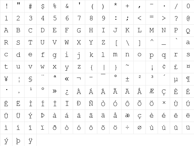 Courier New Regular Character Map Courier New Regular Character Map