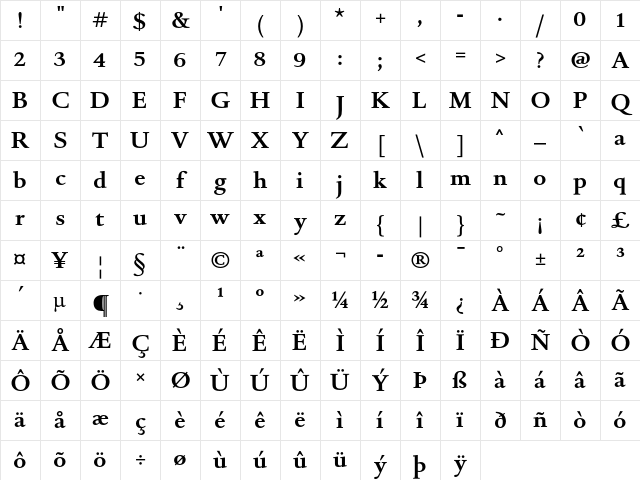 DTL Romulus T Bold Character Map DTL Romulus T Bold Character Map