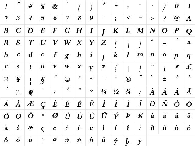DTL Romulus T Bold Italic Character Map DTL Romulus T Bold Italic Character Map