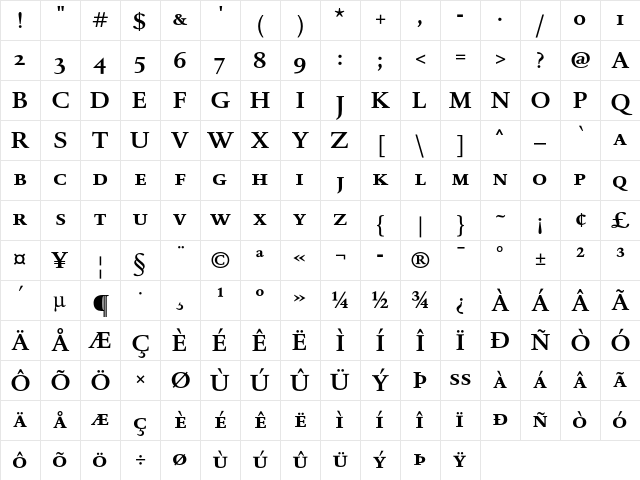 DTL Romulus T Caps Bold Character Map