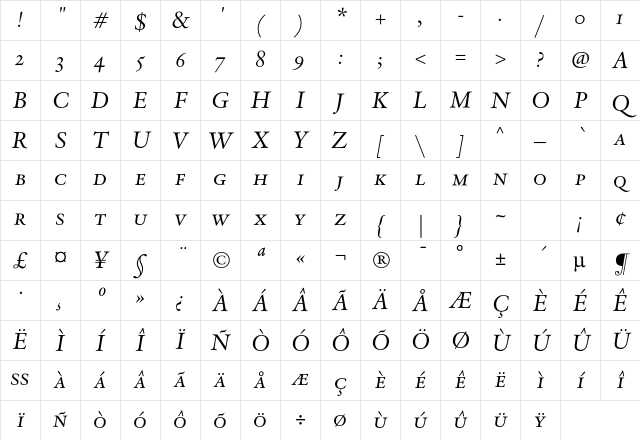 DTL VandenKeere D Caps Italic Character Map