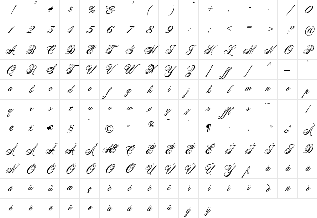 AcroterionJF Regular Character Map
