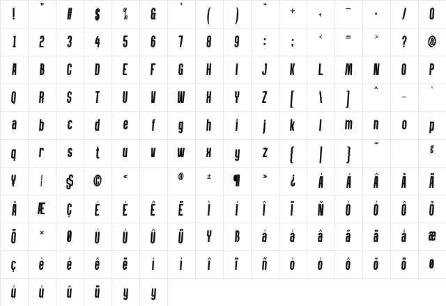 DUMERO Italic Rounded Character Map