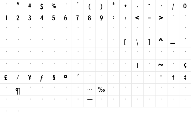 DundeeBoldCondTab Regular Character Map
