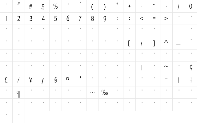 DundeeLightCondTab Regular Character Map