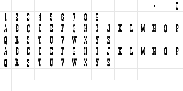 Durango Western Eroded Regular Character Map