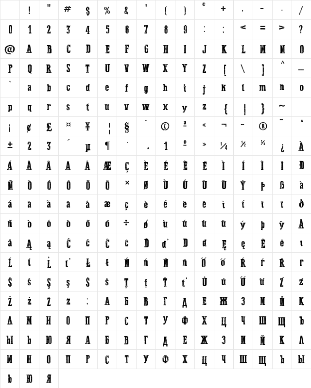 Dust West Italic Character Map
