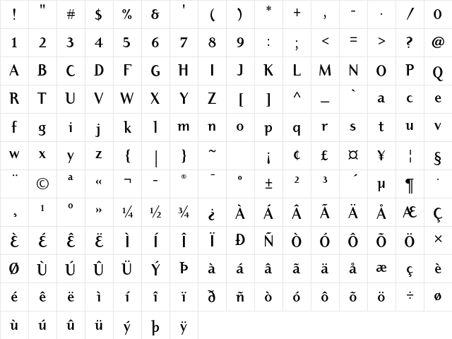 Dyadis ITC Std Bold Character Map