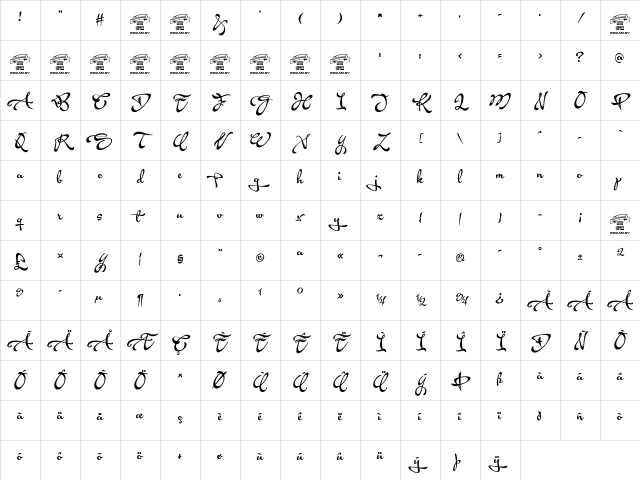 Acryle Script Personal Use Regular Character Map