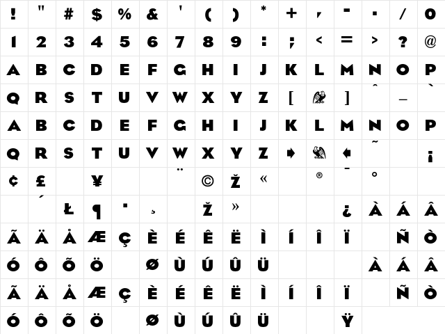 EagleBold Regular Character Map