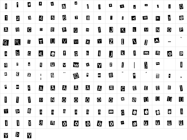 Earwig Factory Regular Character Map