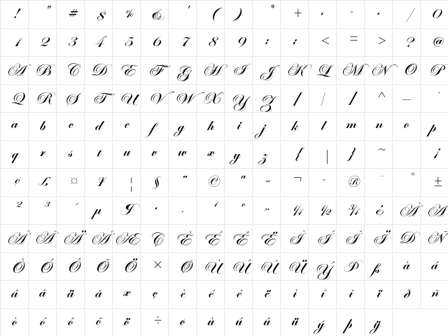 Edwardian Script ITC Std Bold Character Map