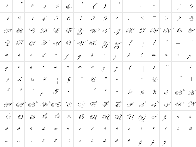 Edwardian Script ITC Std Regular Character Map