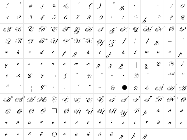 Edwardian Script ITC Bold Character Map