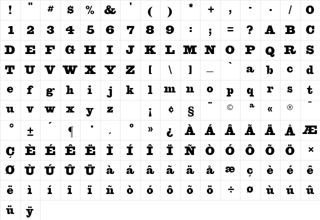 Egiziano CG Black Regular Character Map Egiziano CG Black Regular Character Map