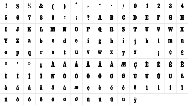 EgyptianEF BoldCondensed Character Map