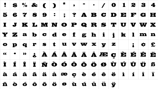 EgyptianEF BoldExtended Character Map