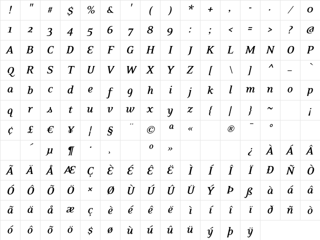 EideticNeo Bold Italic Character Map