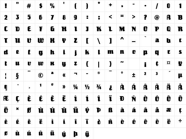 Einhorn Std Regular Character Map