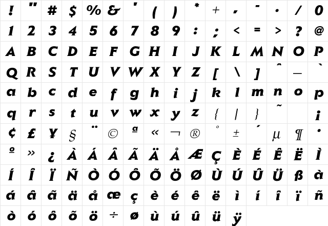 Elan BlackItalic Character Map
