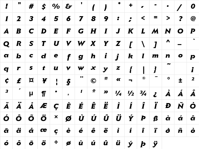 ElanEF BlackItalic Character Map