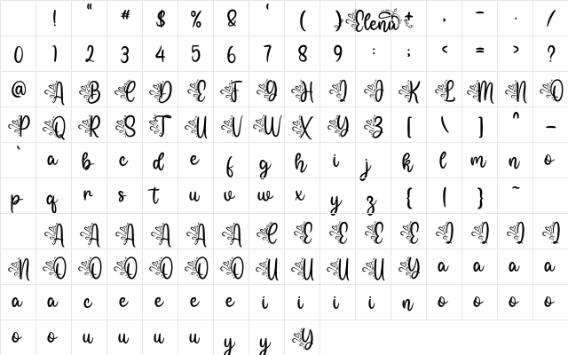 Elena Demo Font Regular Character Map Elena Demo Font Regular Character Map