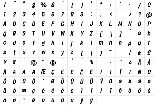 Elephant MediumOblique Character Map