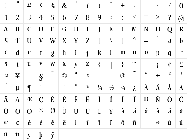 Ellington MT Std Regular Character Map Ellington MT Std Regular Character Map