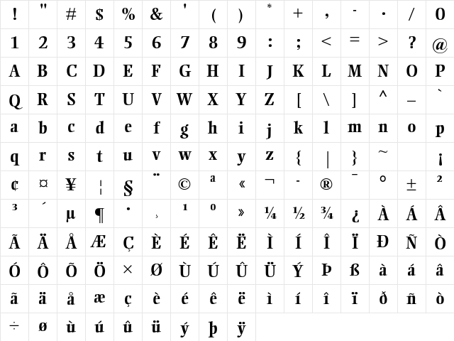 Ellington MT Std Bold Character Map Ellington MT Std Bold Character Map