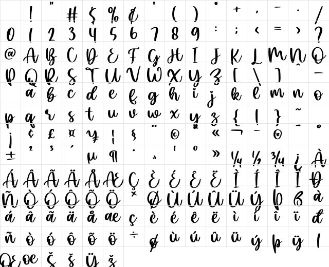 Ellisha Regular Character Map Ellisha Regular Character Map