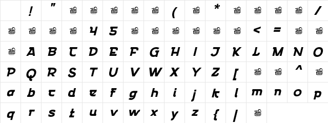 Emencut Black Slant Regular Character Map