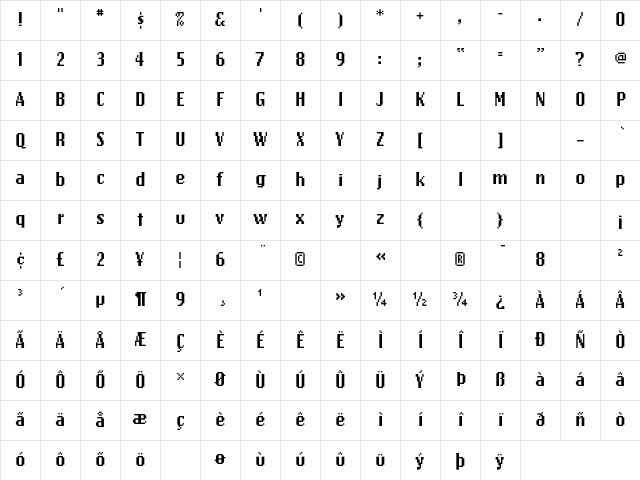 EmigreTen Regular Character Map