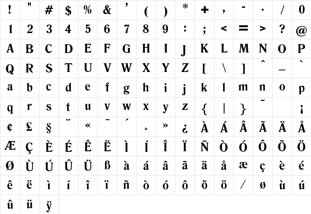 EmiliaBold Regular Character Map