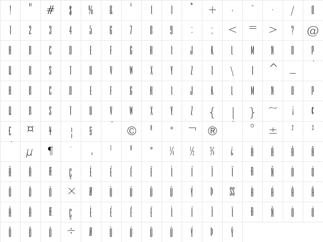 Empire Regular Character Map