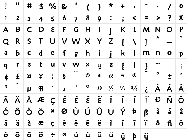 Engine Bold Character Map