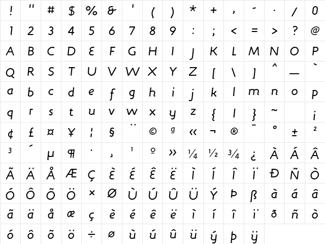 Engine ItalicLF Character Map