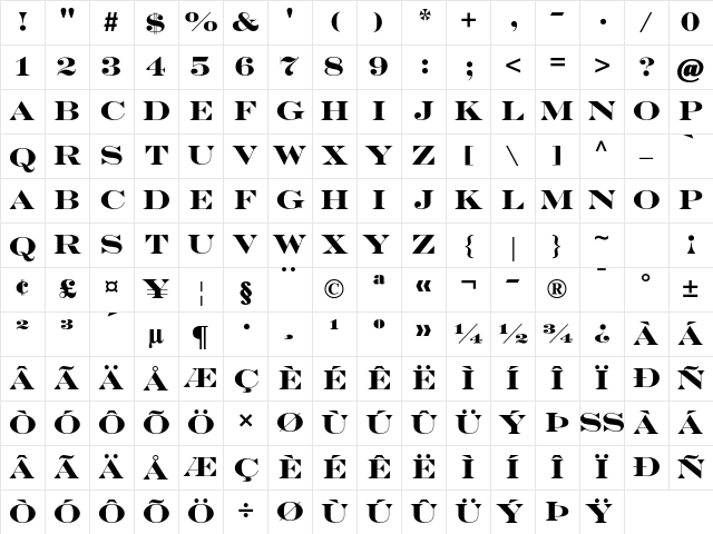 Engravers MT Std Bold Character Map