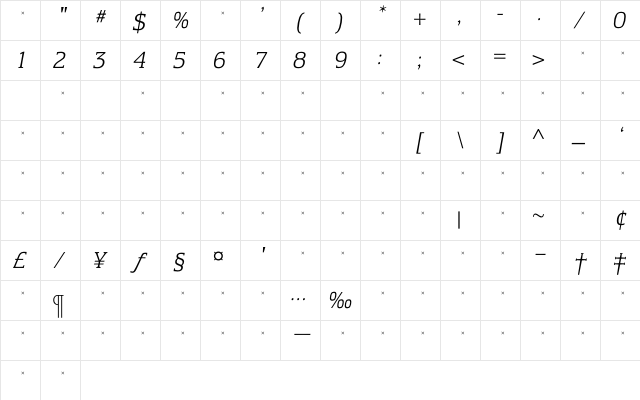 EquestrienneLightItalicTab Regular Character Map