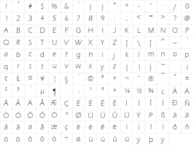 Eras Light ITC Regular Character Map