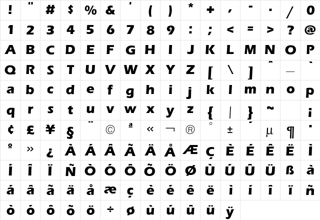 Eras Bold Character Map