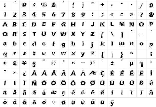 Eras Contour Character Map