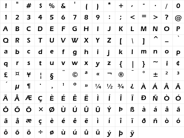 ITC Eras Demi Character Map