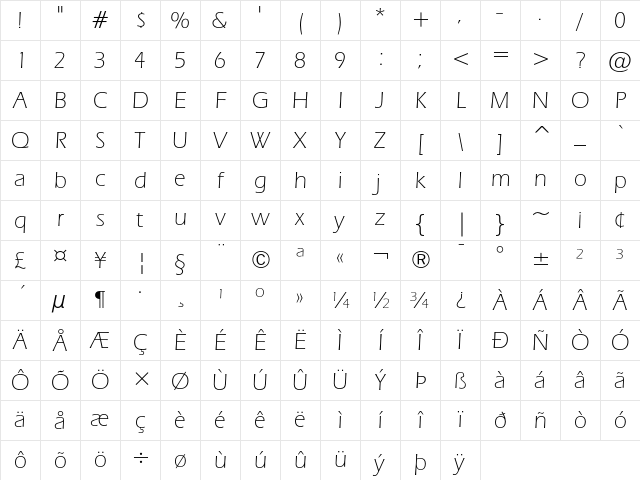 ITC Eras Light Character Map