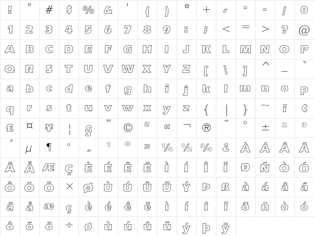 ITC Eras Outline Character Map
