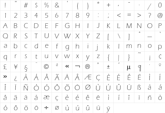 Eras Light Character Map