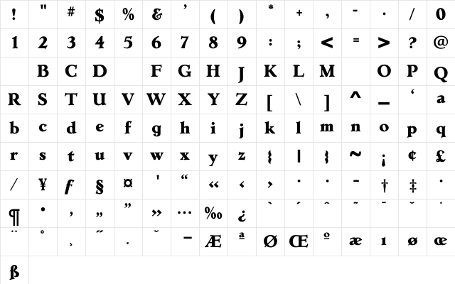 ErasmusExtraBold Regular Character Map