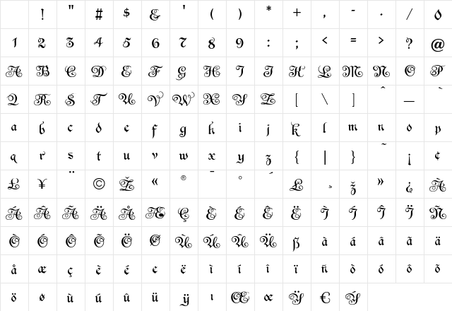 Espania Regular Character Map Espania Regular Character Map