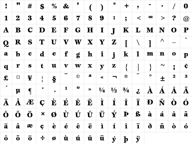 ITC Esprit Black Character Map